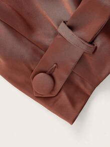 SHEIN BAE Plus Size Women's Solid Color  Double-Breasted Long Sleeve Elegant Trench Coat, Spring & Autumn Winter Fall - Coffee Brown - View 10