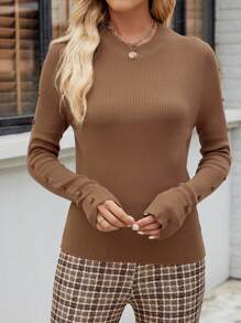 EMERY ROSE Women's Long Sleeve Crew Neck Fitted Sweater