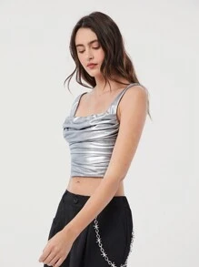 SHEIN EZwear Slim Fit Plissee-Camisole für Damen, silbernes Tank Top - Silber - Übersicht 3