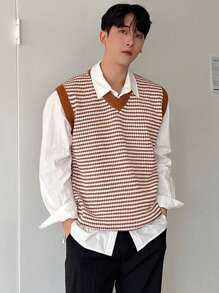DAZY Autumn Men's Red Stripe Knit Vest - Red - View 3
