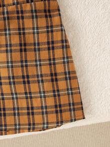 SHEIN Baby Girls Fall/Winter Lady-Like Plaid Collar Top And Plaid Skirt Set - White - View 3