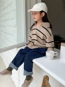 Dazy Kids Young Girls Striped Knitted Sweater, Autumn