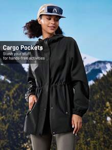 In My Nature 女士户外风衣夹克，腰部可折叠，防水透气，适合露营、远足和城市通勤 - 黑色 - 查看 6