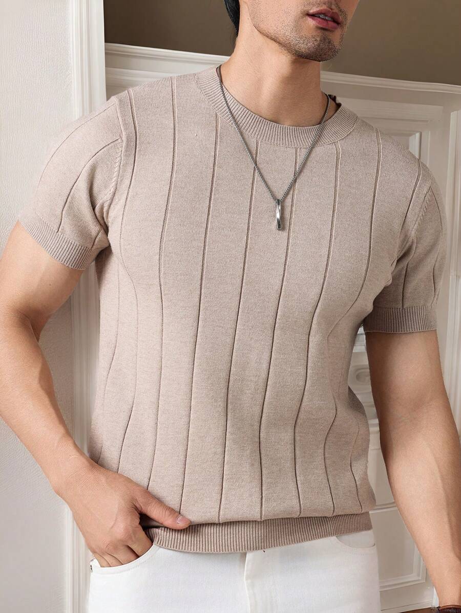 Manfinity Homme 男士纯色圆领休闲针织短袖上衣 - 彩色 - 查看 1