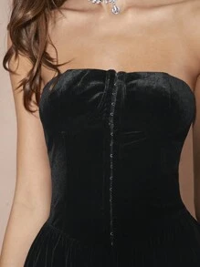 Enchnt Vestido sin tirantes de unicolor elegante para mujer, otoño - Negro - Ver 4