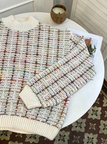 SHEIN LUNE Women Round Neck Drop Shoulder Knit Sweater, Casual Style For Autumn/Winter, Knit Pullover Fall - Multicolor - View 5