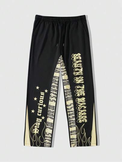 Street Life بنطلون رياضي رجالي للارتداء اليومي الكاجوال بطباعة حرفية ، خصر بسحاب، موسم الخريف