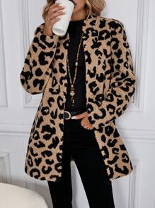 EMERY ROSE 女士豹纹针织开衫，日常休闲