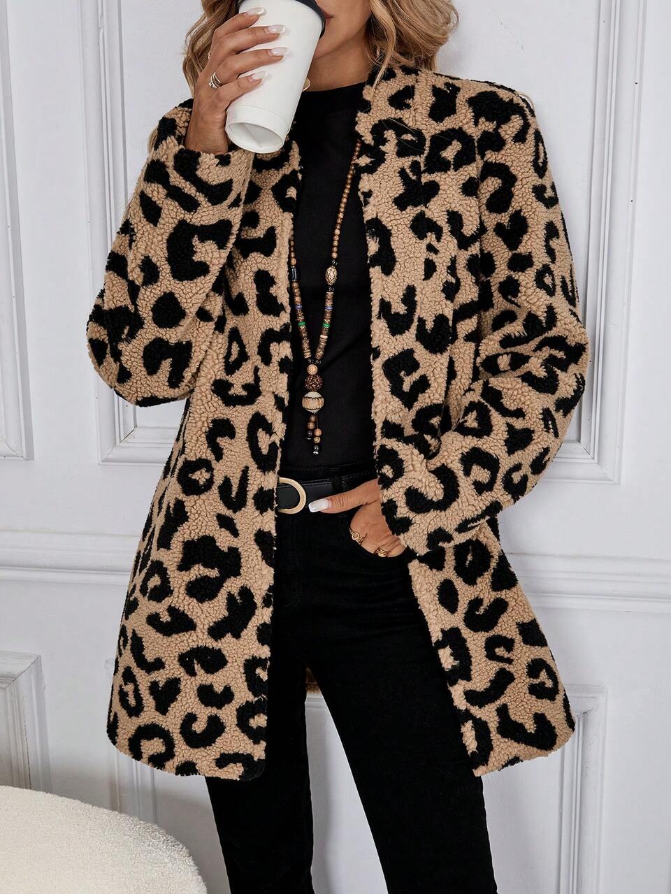Women Leopard Print Knitted Cardigan, Casual Daily