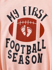 男婴休闲运动风足球图案印花长袖连体衣，秋冬季 - 彩色 - 查看 7