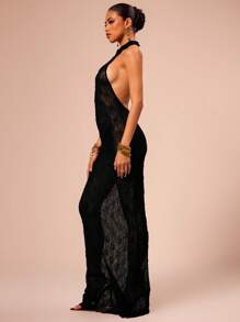 MUSERA 透视露背吊带长裙，适合假日度假、夏季性感海滩度假、伊比沙岛音乐节、夜生活、优雅万圣节、秋季派对、时尚夏季装扮。 - 黑色 - 查看 3