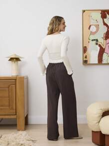 Aralina Pin Stripe Pants With Pockets And Contrast Cuff Drawstring Detail Wide Leg