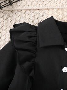 Baby Girl Elegant Solid Color Ruffle Trim Shirt And Skirt Set, Suitable For Spring And Autumn - Red - View 4