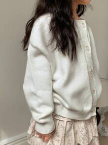 DAZY Áo len cardigan trơn cho bé gái (nhỏ) - Màu be - Xem 6