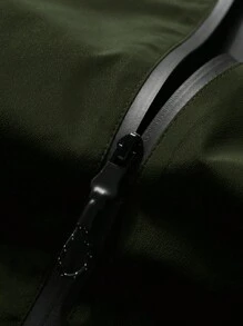 Manfinity Homme Loose Men Zipper Up Drawstring Hooded Coat Without T-Shirt - Army Green - View 4