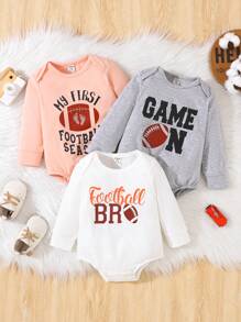 男婴休闲运动风足球图案印花长袖连体衣，秋冬季 - 彩色 - 查看 1