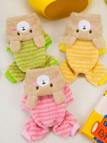 PETSIN Green Striped Bear Decor Warm Fleece Pet Pants, Suitable For Autumn & Winter - Green - View 6