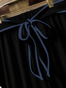 SHEIN LUNE Bộ 2 chiếc/Bộ áo thun cổ tròn tay ngắn màu trơn cỡ lớn và quần thường ngày, thiết kế tối giản - Nhiều màu - Xem 4