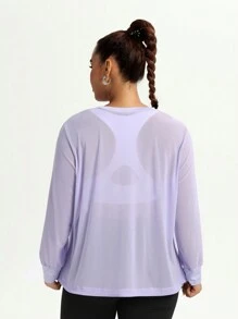 Gameset SHEIN Sport Áo thun thể thao dài tay cổ tròn size lớn cho nữ - Màu tím hoa cà - Xem 2