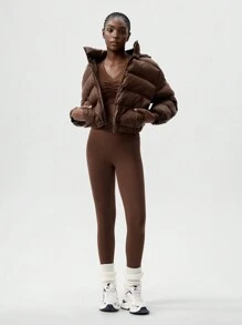 VARSITIE 高领连帽宽松袖口女士运动棉服外套 - 棕色 - 查看 6