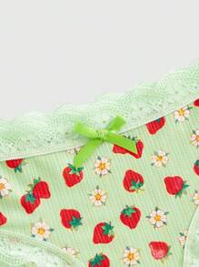Strawberry Shortcake | ROMWE Set de 3 bragas con lazo de encaje y decoración de fresa para niña