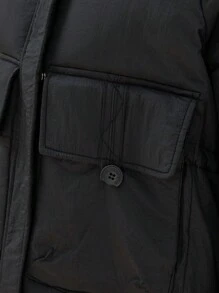 Aveloria Modichic Casual Versatile Exaggerated Large Pockets Cargo Loose Fit Midi Length HoodedPadded Insulated Polyfill Synthetic Insulation Winter Coat Winter Jacket Jacket, Winter Clothes New Fashion Fall Cloth For Women - Black - View 8