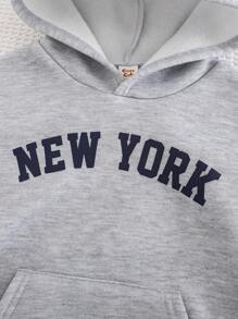 Cozy Pixies 2 件套年轻男孩字母图案连帽衫和抽绳运动裤 - 藍色 - 查看 7