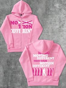 Manfinity EMRG Men's Front Zip Up Long Sleeve Letter Print Pocket Casual Hoodie, Pink