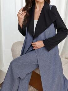 Al Najma 2pcs Women Casual Colorblock Patchwork Long Jacket And Pants Set, Autumn 2 Pieces Set - Blue - View 4