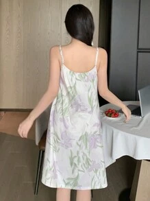 DAZY Vrouwen Bloemenprint Voorkant Strik V Hals Casual Losse Mouwloze Nachtjapon