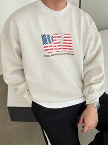 DAZY Letter Print Pullover Sweatshirt For Men, Tan Color, Autumn - Grey - View 1