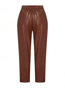 SHEIN LUNE Conjunto informal de 2 piezas de talla grande con top de manga larga cuello en V de unicolor y pantalones largos