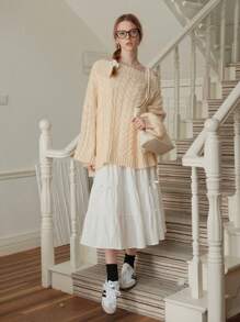 SHEIN MOD Áo len dệt kim cổ điển hở vai mùa đông màu trắng cho nữ, áo cướp biển, quần áo Hippie, áo nữ, váy len nữ - trắng - Xem 2