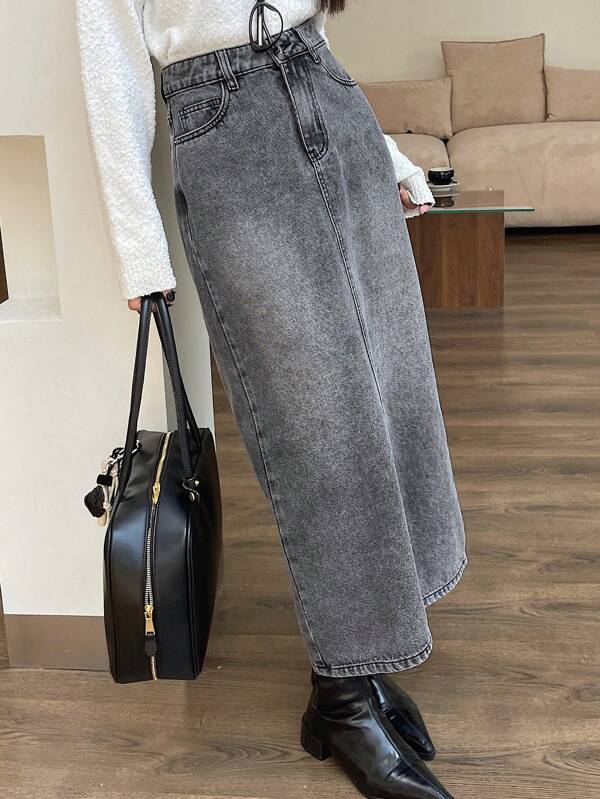 DAZY Fusta A-Line Denim Denim spălat casual, Toamnă/Iarnă