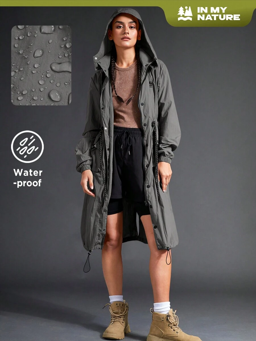 In My Nature 女士户外防水长款连帽雨衣 - 深灰色 - 查看 1