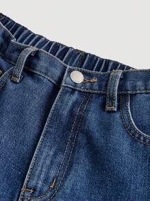 SHEIN Jeans anchos de verano con pierna ancha, lavado vintage, rasgados para niñas preadolescentes Y2K, con bolsillo en sesgo. Conjunto de ropa de primavera y verano para niñas
