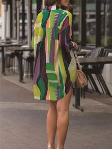 Plus 女式拼色印花纽扣长衬衫 - 綠色 - 查看 2