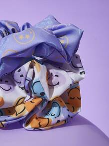 SmileyWorld® | SHEIN 3pcs/Set Smiling Face Scrunchies, Suitable For Everyday Wear - Multicolor - View 4