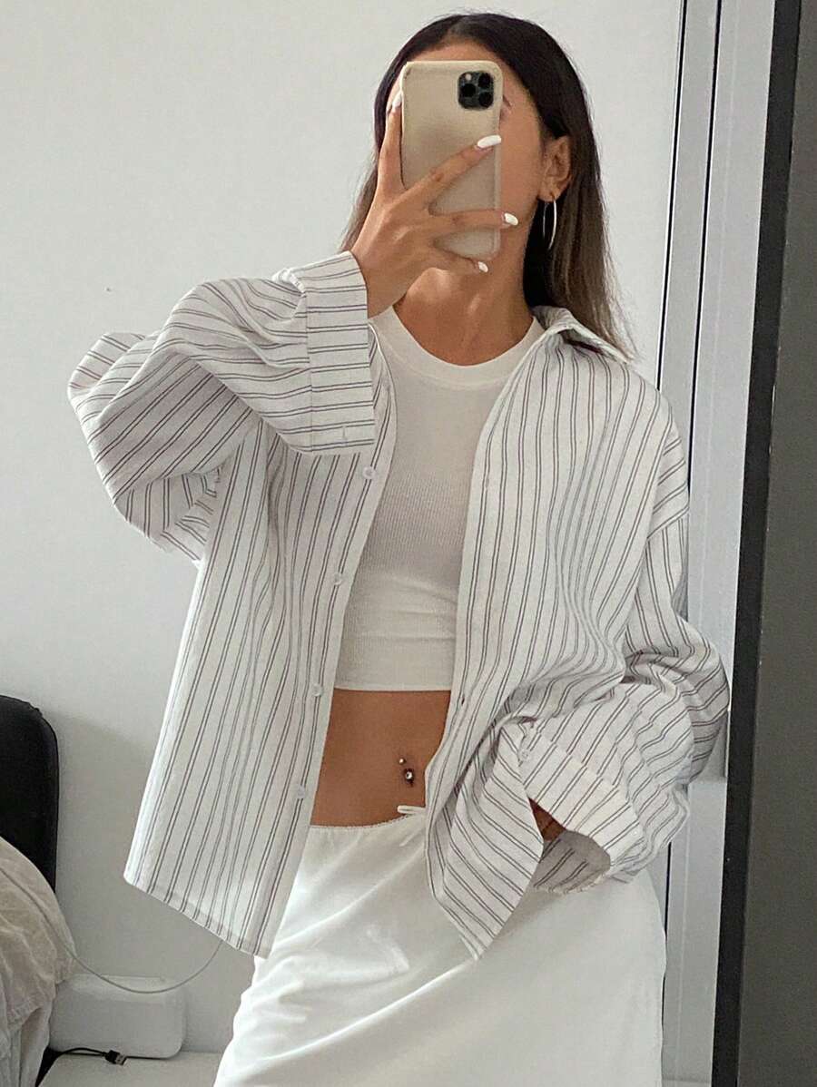 White Pinstripe Oversized Shirt