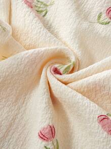 CottageSlumber 3条装女士泡泡褶皱印花睡裤，秋冬服装 - 杏色 - 查看 4