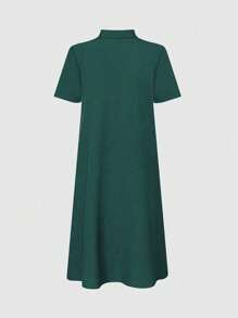 SHEIN Unity Women's Solid Color Simple Daily Short Sleeve Dress - Green - View 2