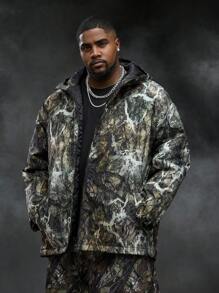Manfinity VCAY Plus Size Men's Tree Pattern Camo Hooded Padded Coat