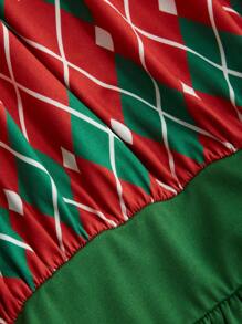 SHEIN Unity 大码女式拼色花卉印花喇叭袖中长圣诞连衣裙 - 彩色 - 查看 5