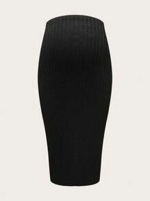 SHEIN Maternity Women's Ribbed Bodycon Skirt With Tummy Control, 3 Pieces Set - Army Green - View 9