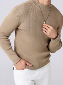 Manfinity CityGents Suéter de punto de manga larga de ajuste regular de color liso y delgado para hombre, informal, para parejas, trabajo, otoño