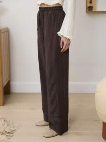 Aralina Pin Stripe Pants With Pockets And Contrast Cuff Drawstring Detail Wide Leg