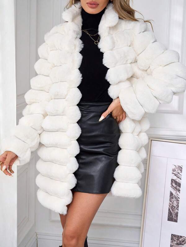 SHEIN Clasi Women's Fashion Solid Color Stand Collar Fluffy Coat, Autumn/Winter