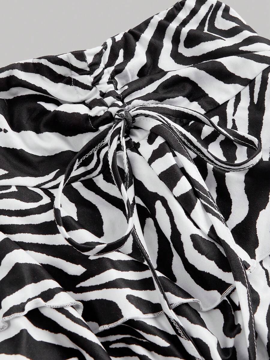 SHEIN MOD Pleated Ruffle Front M Zebra Print Low Rise Mini Skirt, Fall