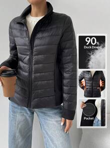 SHEIN EZwear Women's Solid Color Long Sleeve Casual Hooded Down Coat