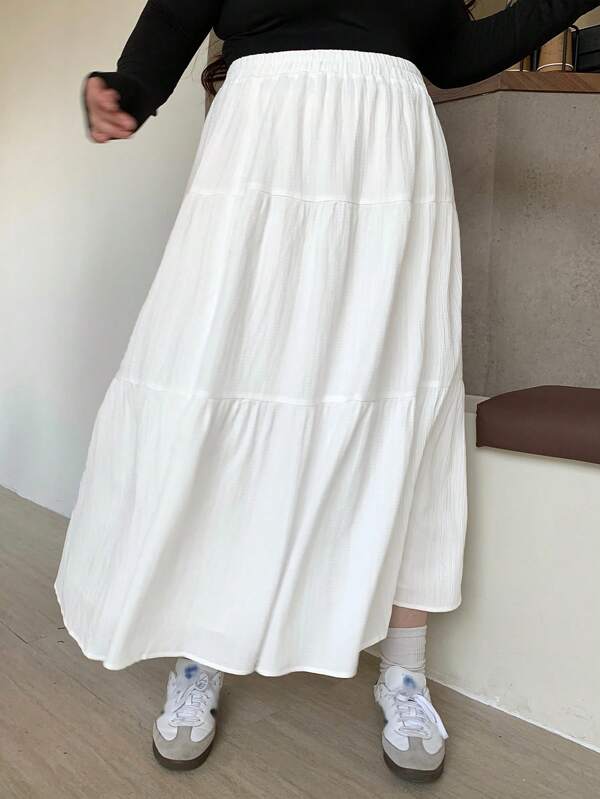 Dazy Plus White Elastic Waist Patchwork A-Line Skirt, Spring/Summer